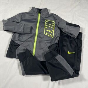 Nike Boys Tracksuit Set 2T Jacket Pants Gray Neon Green Logo Toddler